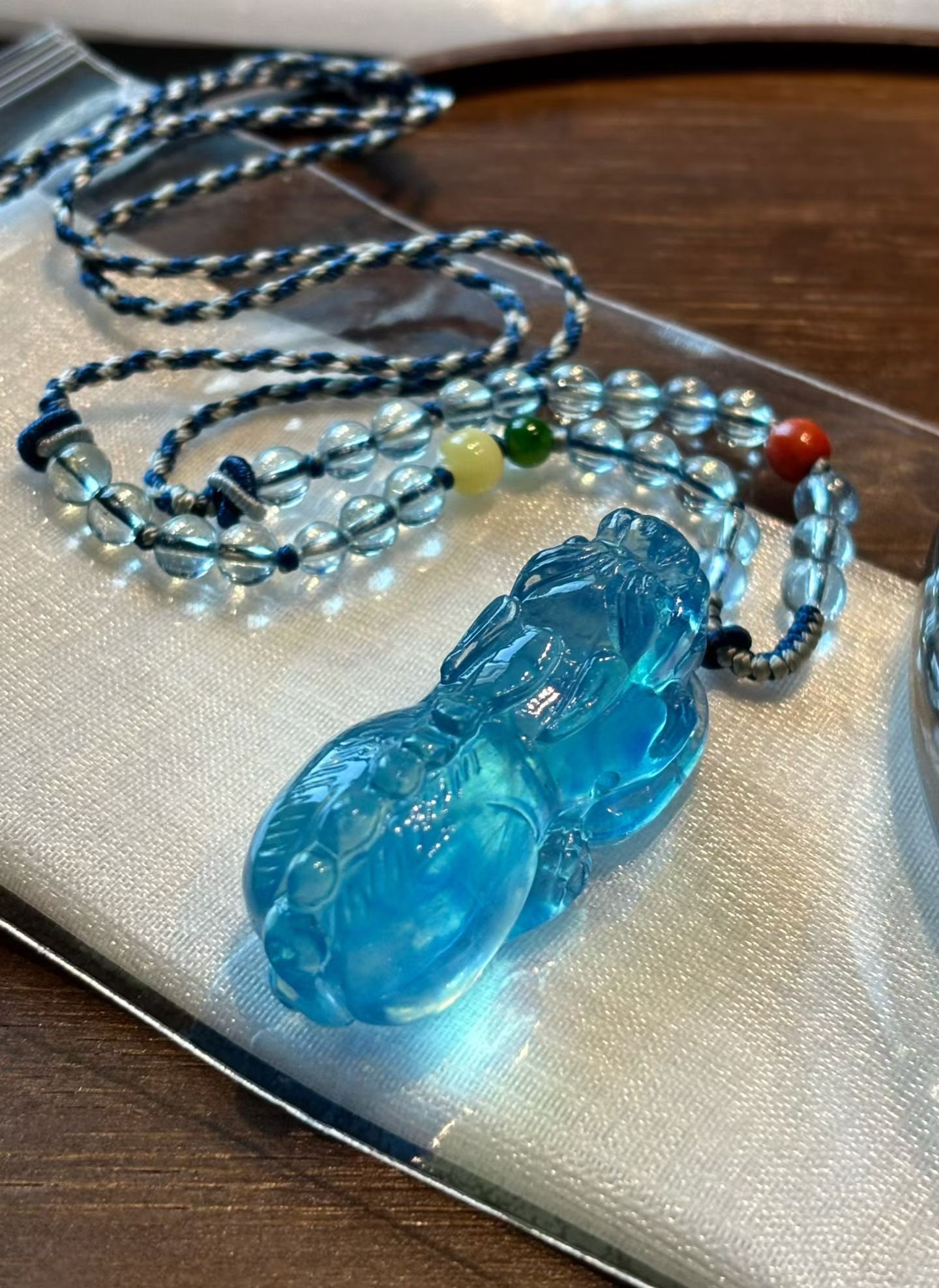 Natural Aquamarine Hand Carved Pixiu Pendant - 2