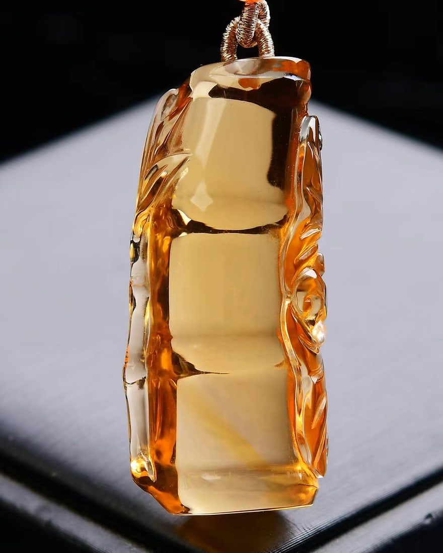 Natural Yellow Citrine Bamboo Pendant - 2