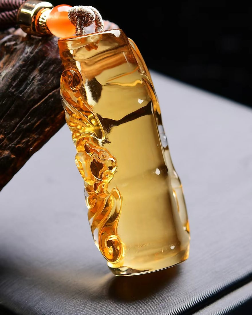 Natural Yellow Citrine Bamboo Pendant - 3