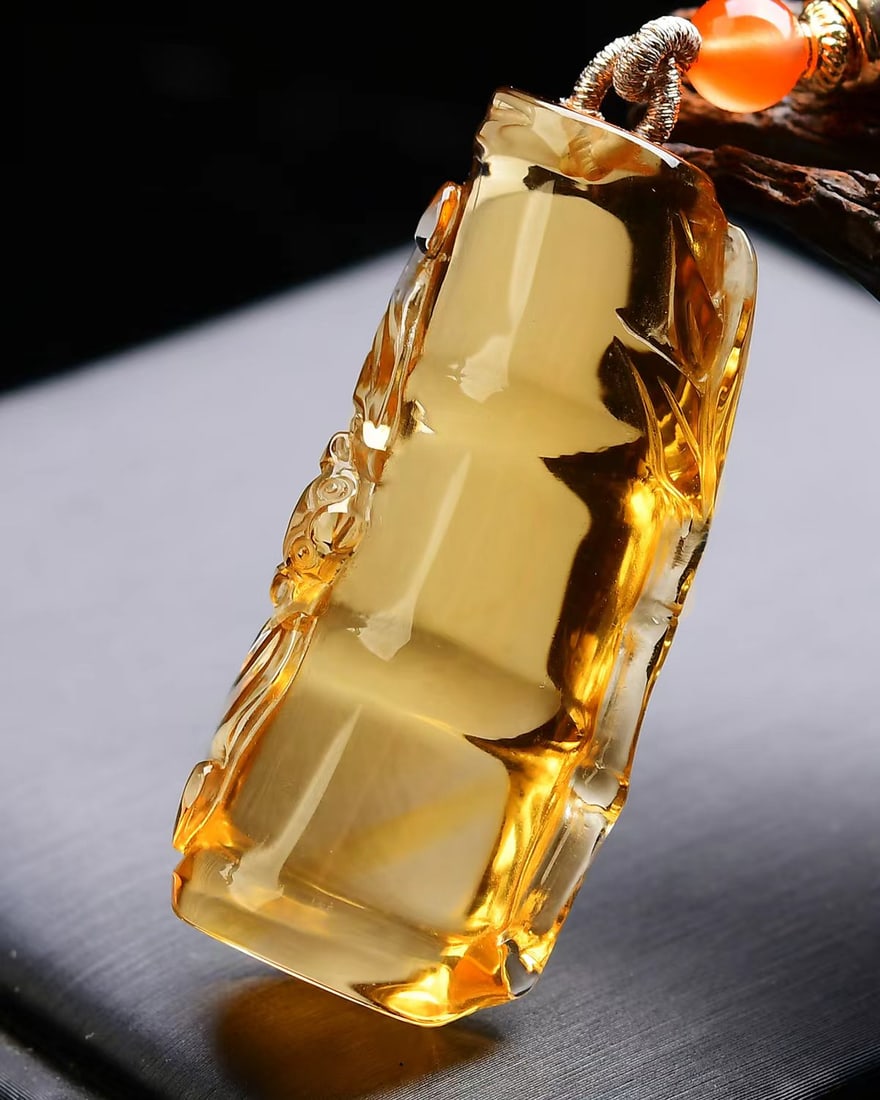 Natural Yellow Citrine Bamboo Pendant - 4