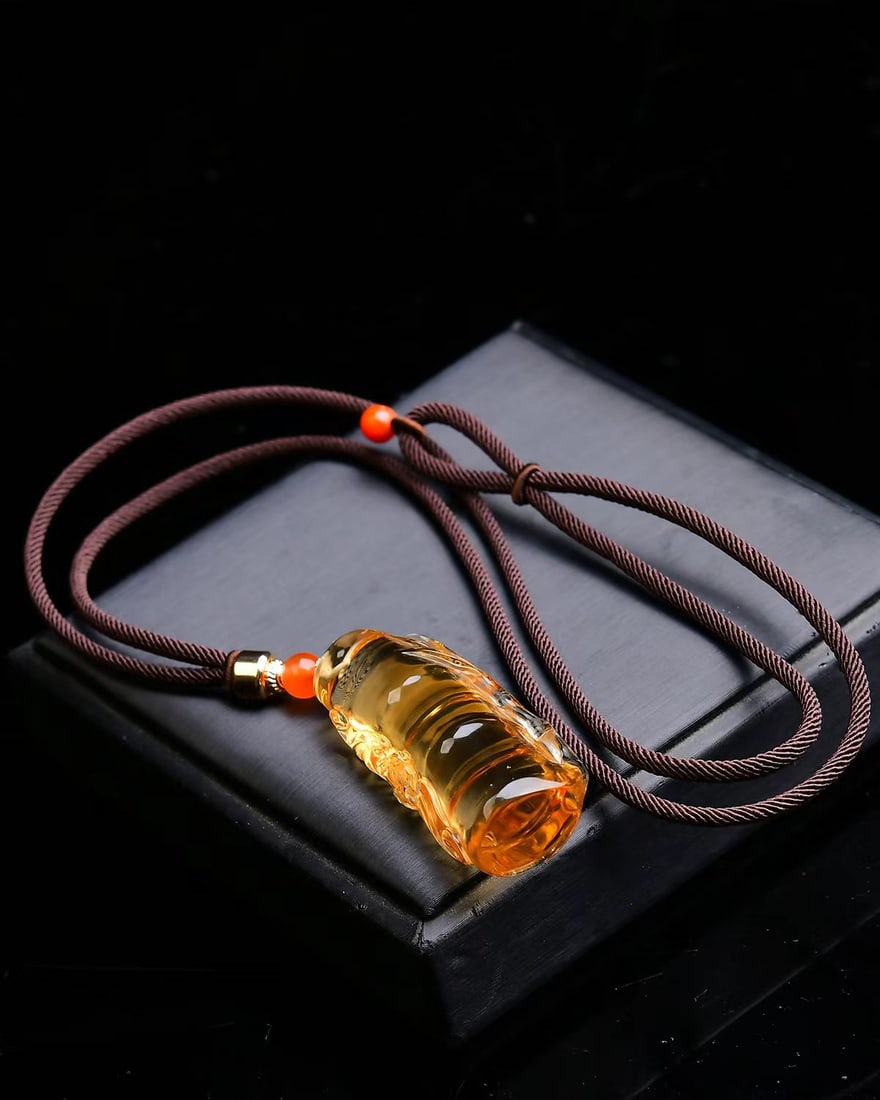 Natural Yellow Citrine Bamboo Pendant - 5