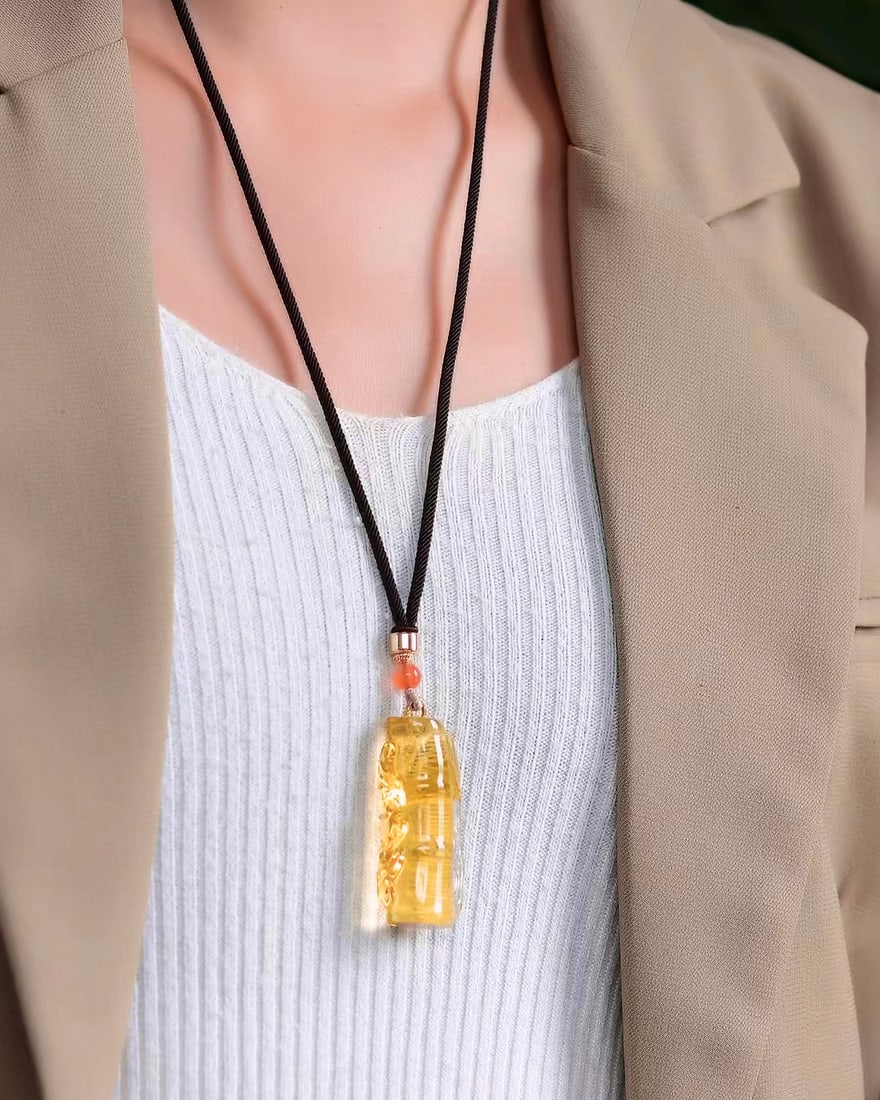 Natural Yellow Citrine Bamboo Pendant - 6