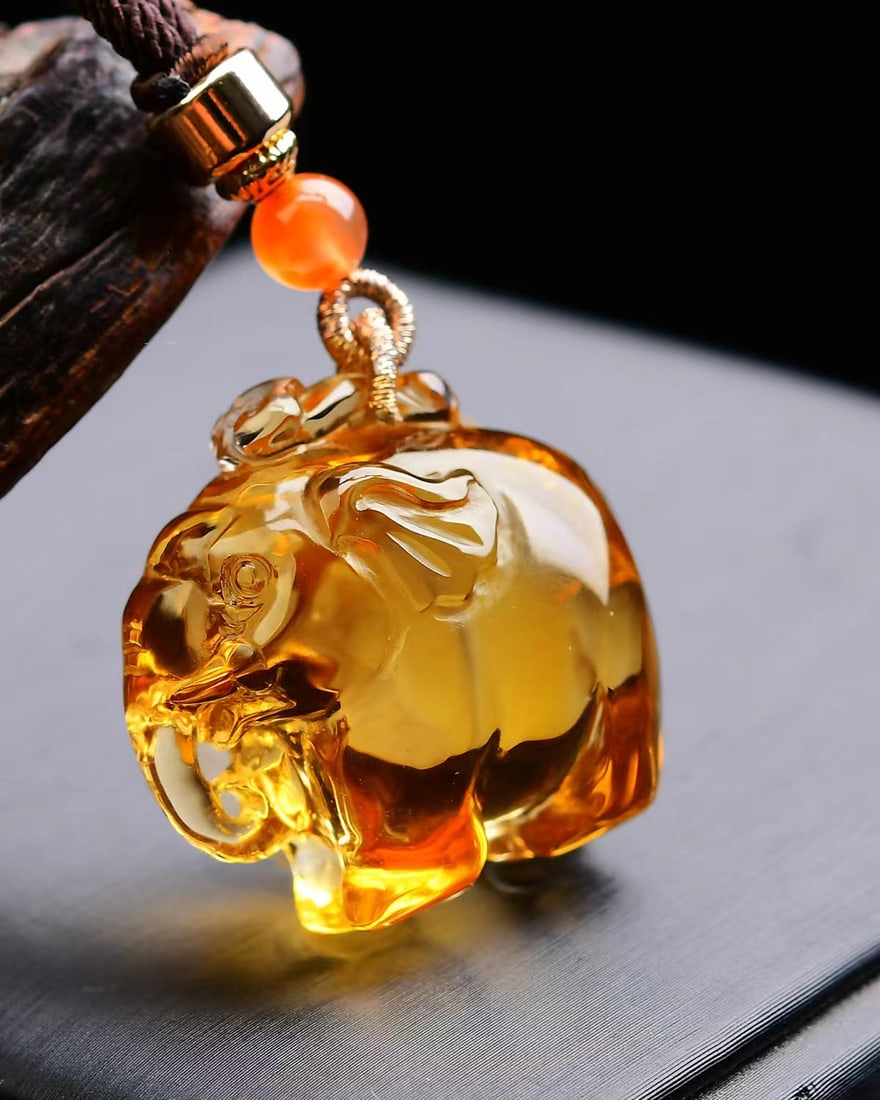 Natural Yellow Citrine Elephant Pendant - 3