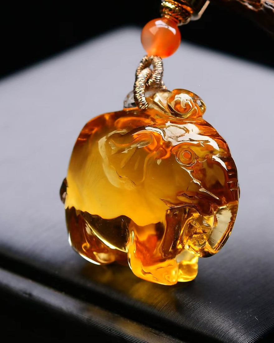 Natural Yellow Citrine Elephant Pendant - 4