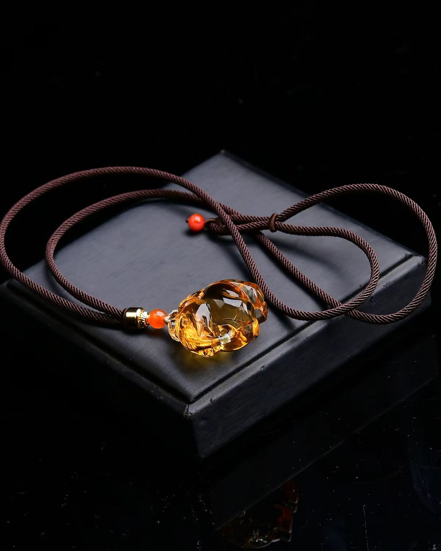 Natural Yellow Citrine Elephant Pendant - 5