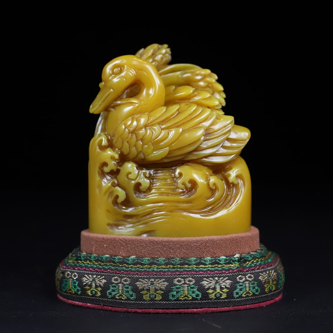 Vintage Shoushan Soapstone Hand-Carved Seal/Stamp Statue Duck w Box - 2