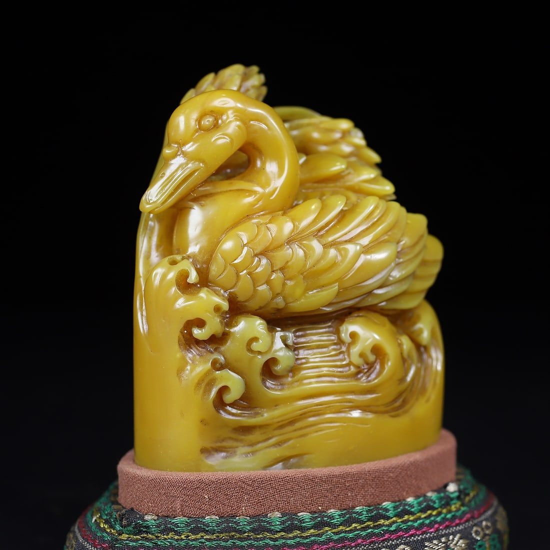 Vintage Shoushan Soapstone Hand-Carved Seal/Stamp Statue Duck w Box - 4
