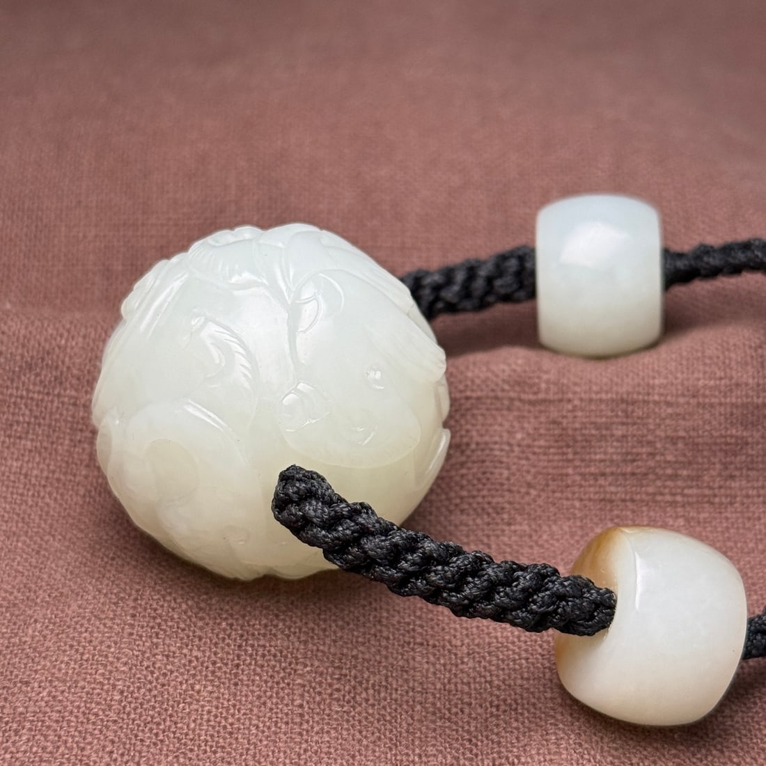 Old Hetian Jade Chi Dragon Ball Necklace - 7