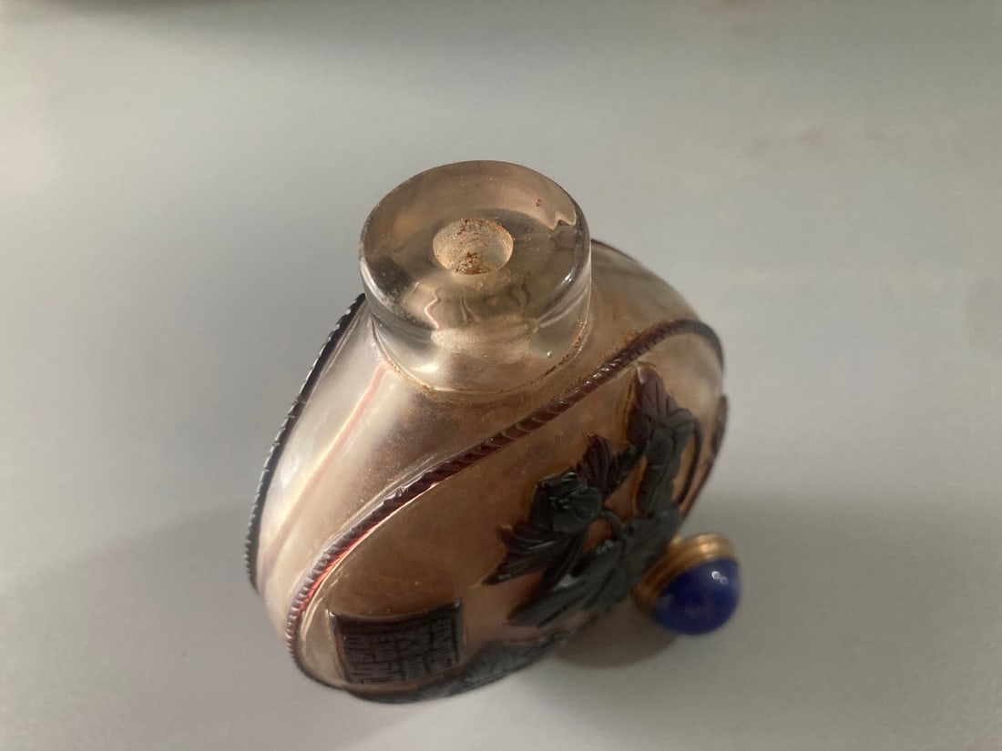 Vintage Peking Glass Snuff Bottle Mandarin duck Lotus - 3