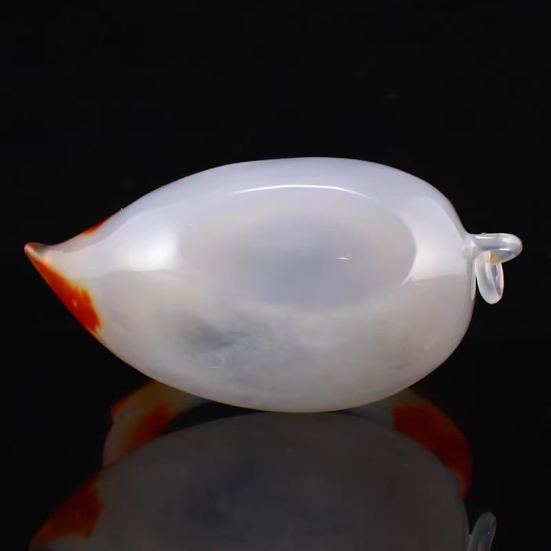 Natural White & Red Agate Peach Handle Teapot w Certificate - 3