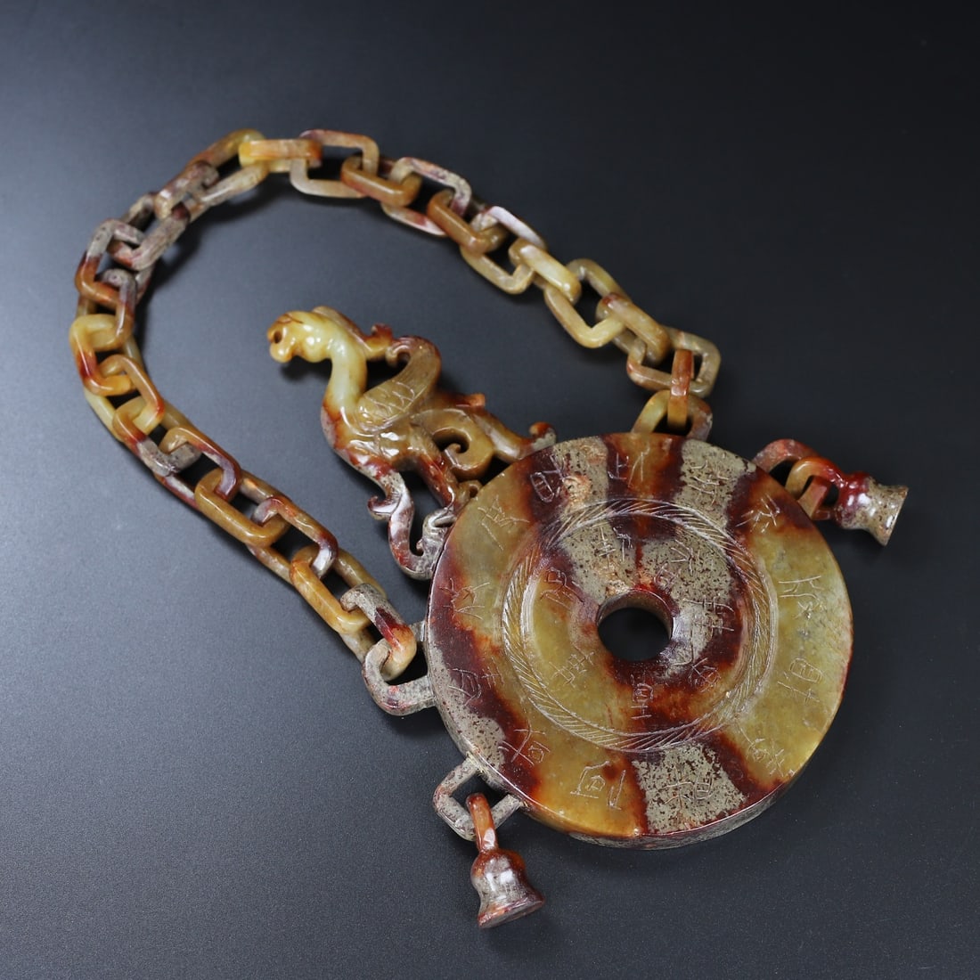Vintage Hetian Jade Chain Phoenix Bi Statue - 10