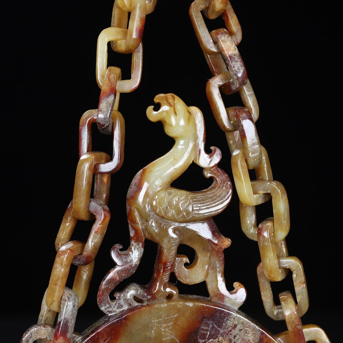 Vintage Hetian Jade Chain Phoenix Bi Statue - 2