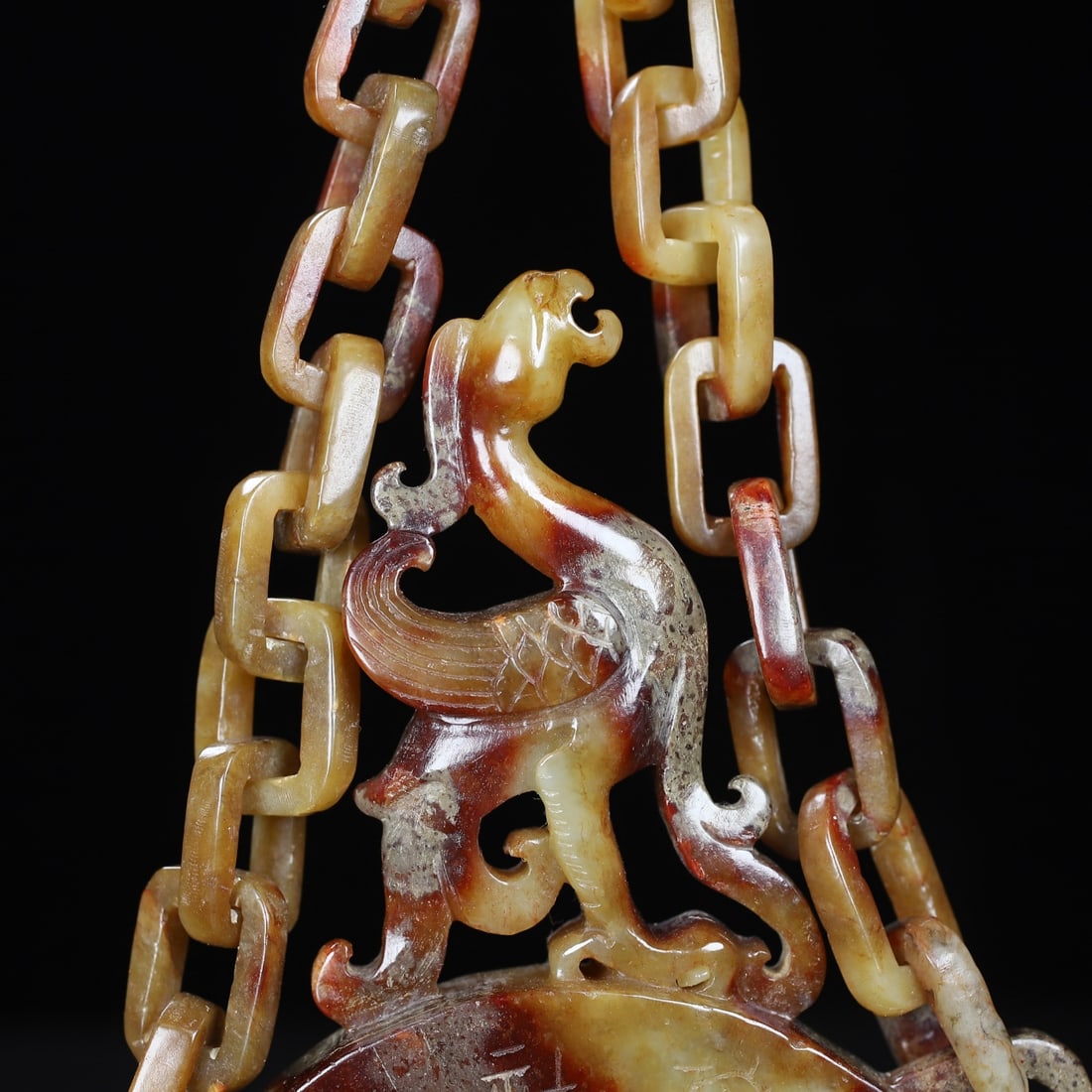 Vintage Hetian Jade Chain Phoenix Bi Statue - 8