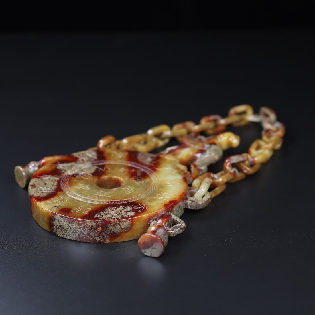 Vintage Hetian Jade Chain Phoenix Bi Statue - 9
