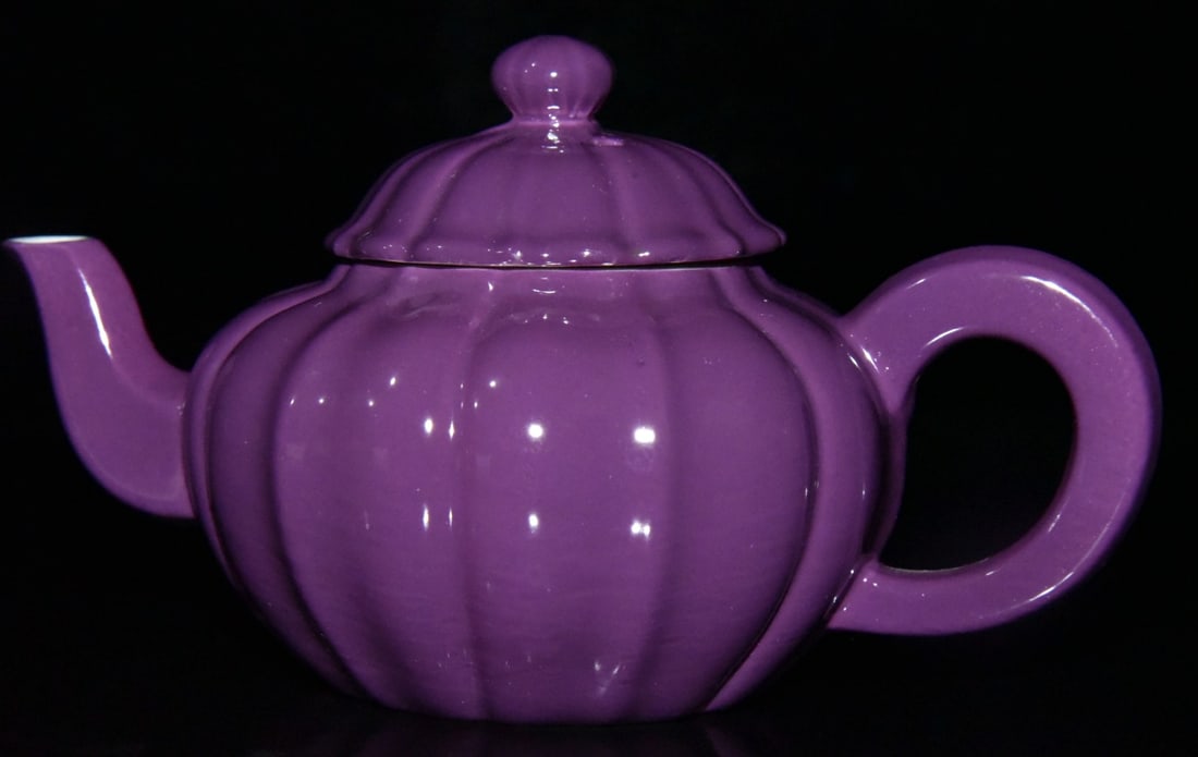 Chinese Purple Glaze Porcelain Teapot - 6