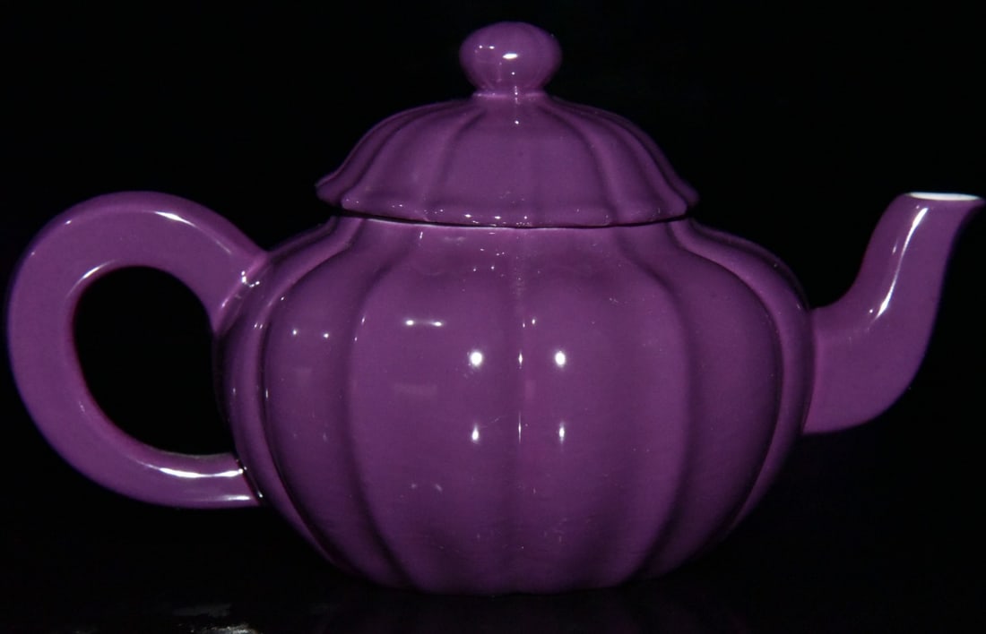 Chinese Purple Glaze Porcelain Teapot - 7
