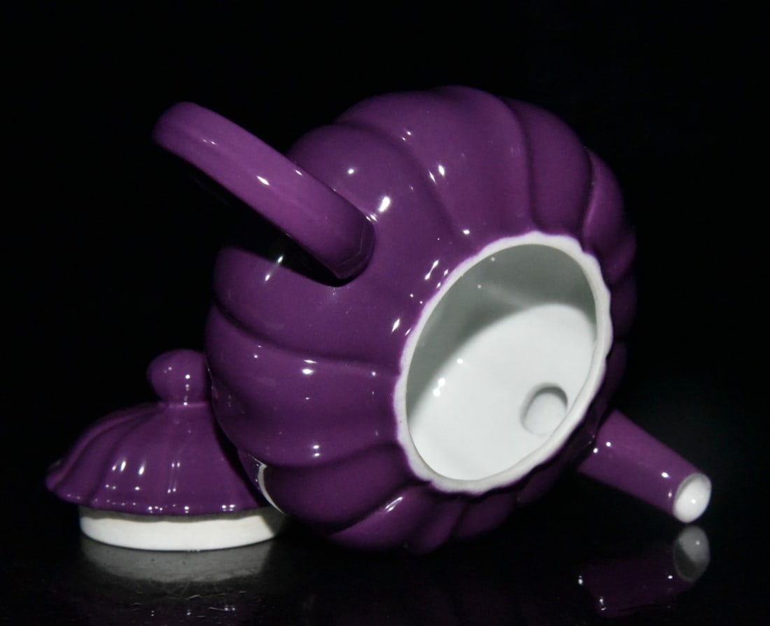 Chinese Purple Glaze Porcelain Teapot - 8