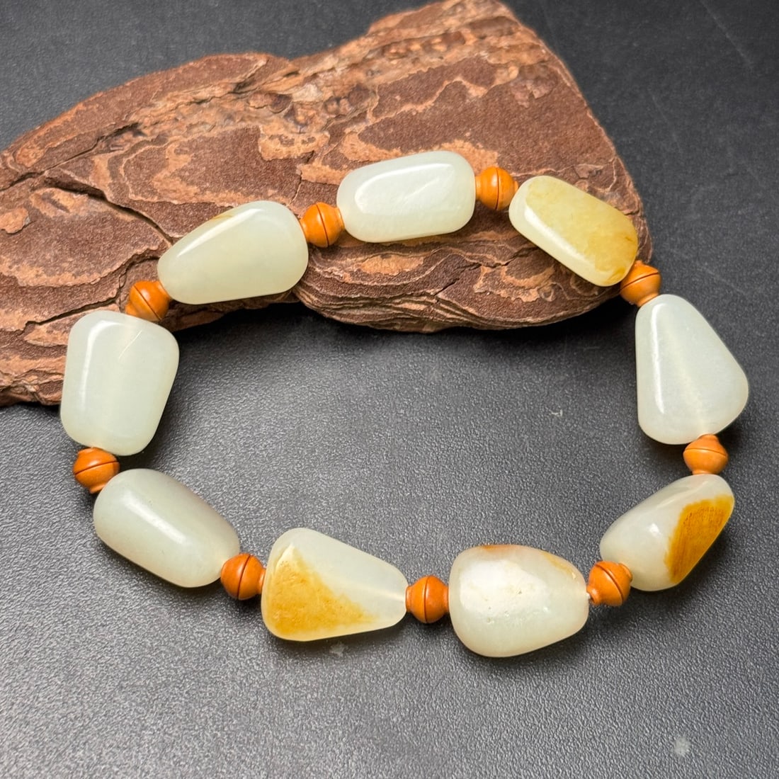 Natural Hetian Jade Original Stone Hand Chain - 2