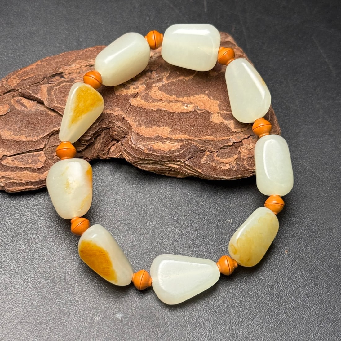 Natural Hetian Jade Original Stone Hand Chain - 3