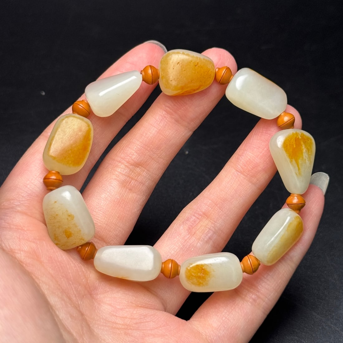 Natural Hetian Jade Original Stone Hand Chain - 8