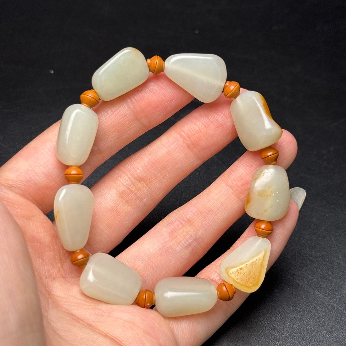 Natural Hetian Jade Original Stone Hand Chain - 9