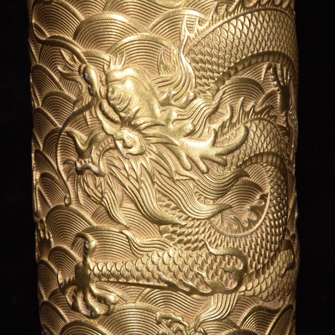 Old Gilt Gold Dragon Porcelain Brush Pot - 4