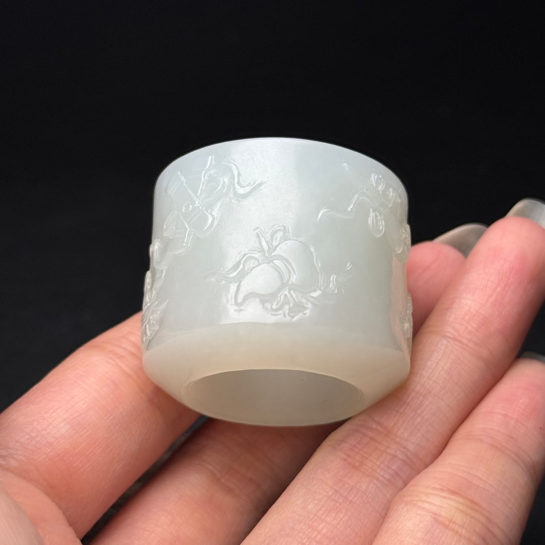 Natural White Hetian Jade Thumb Ring 22mm I.D. - 8
