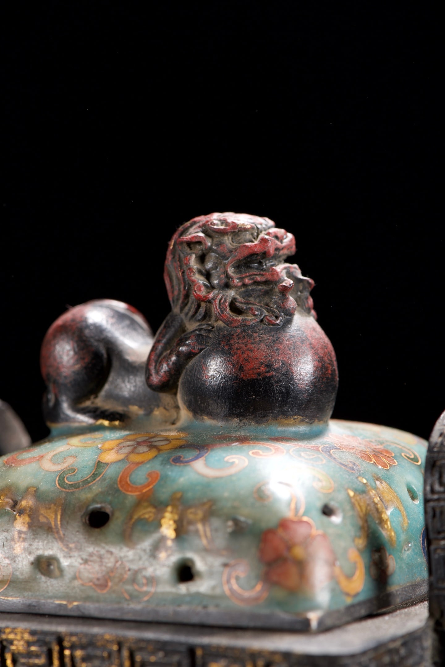 Old Bronze Cloisonne Lion Incense Burner - 2