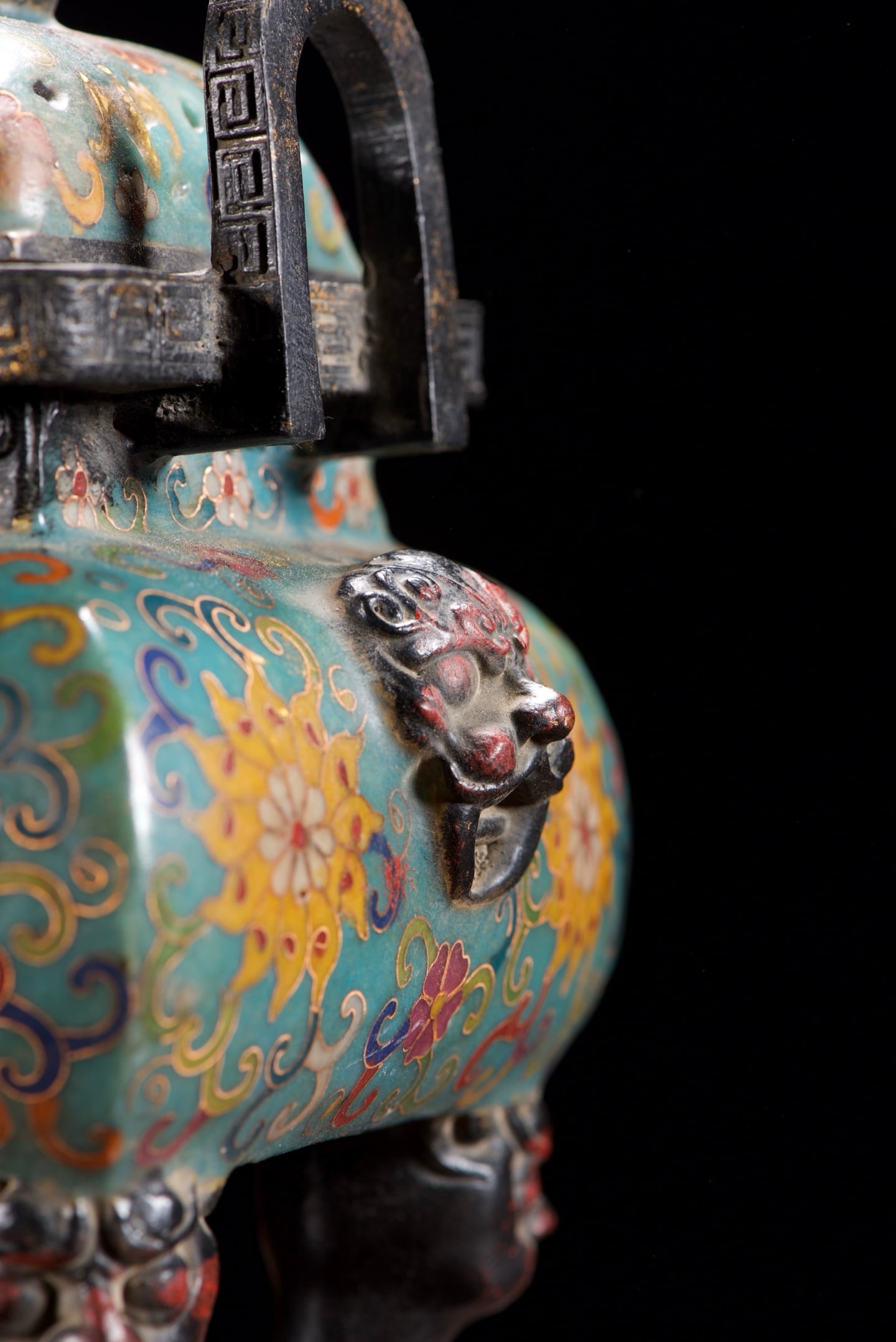 Old Bronze Cloisonne Lion Incense Burner - 3