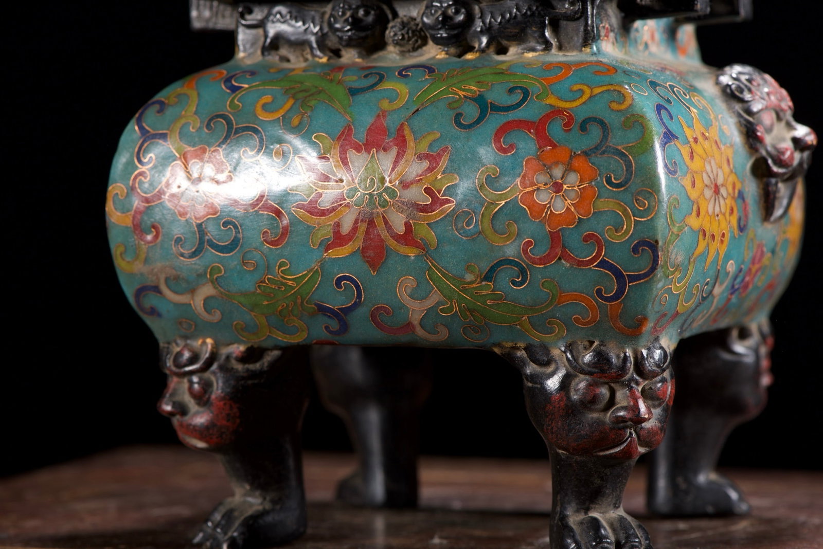 Old Bronze Cloisonne Lion Incense Burner - 4