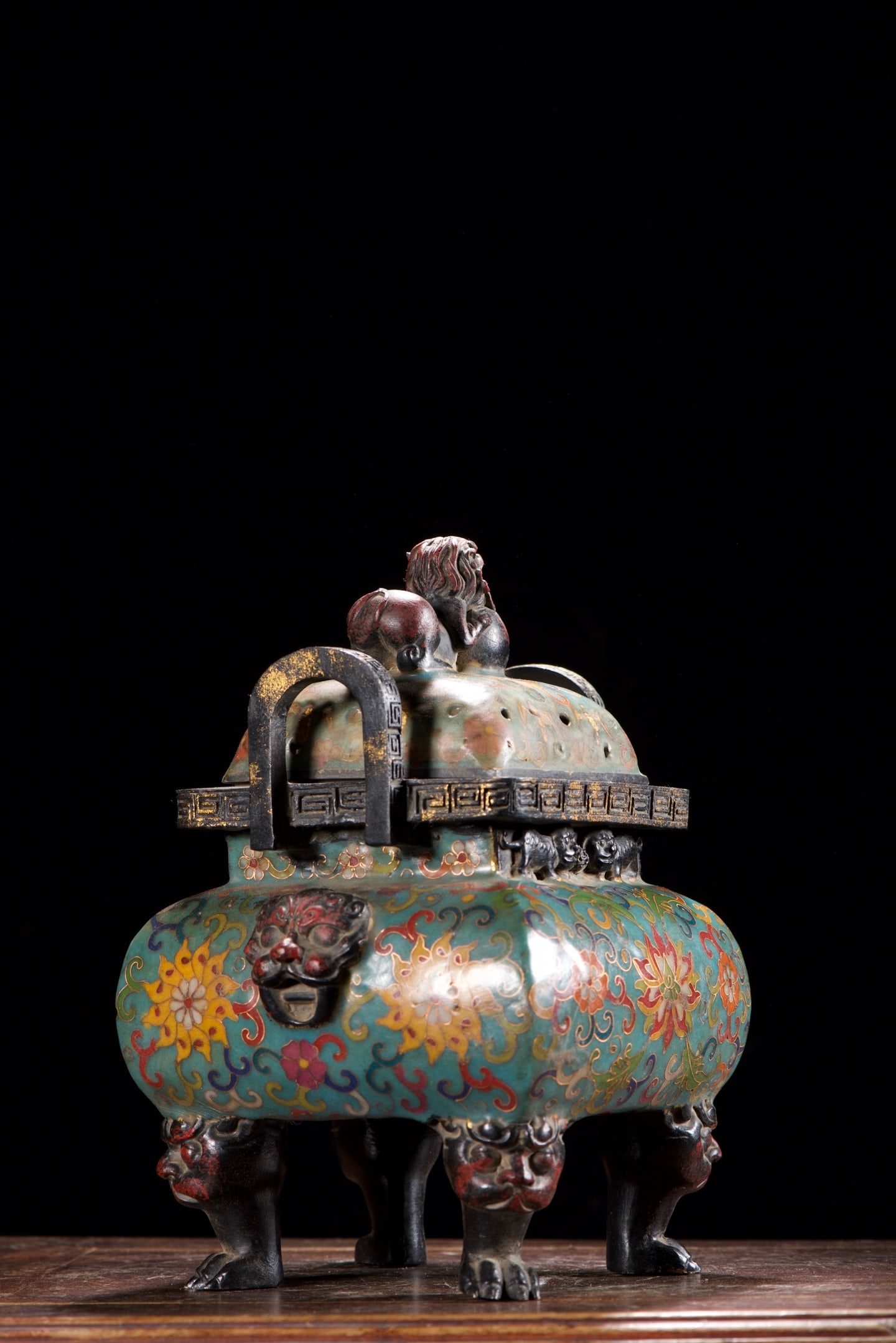 Old Bronze Cloisonne Lion Incense Burner - 5