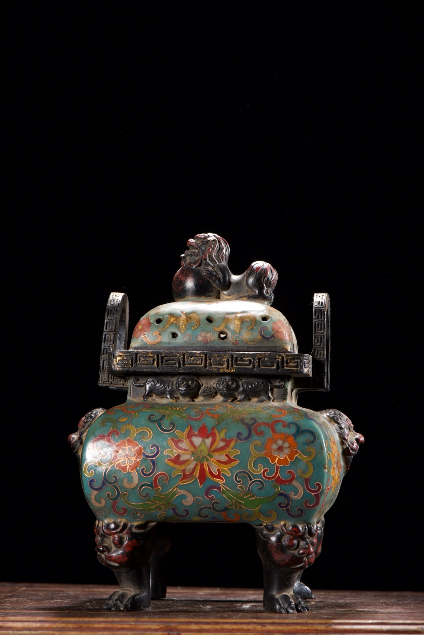 Old Bronze Cloisonne Lion Incense Burner - 6