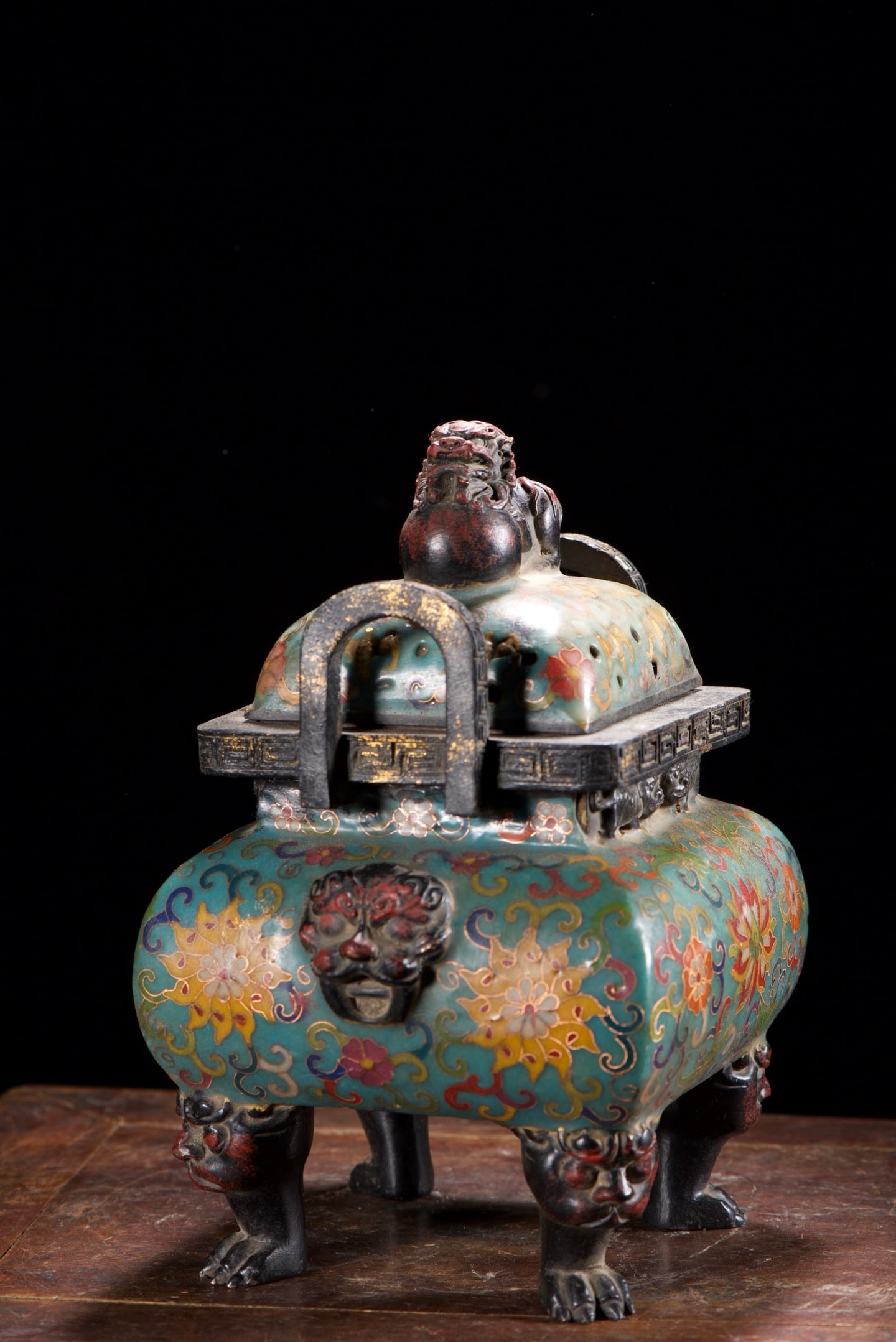 Old Bronze Cloisonne Lion Incense Burner - 7