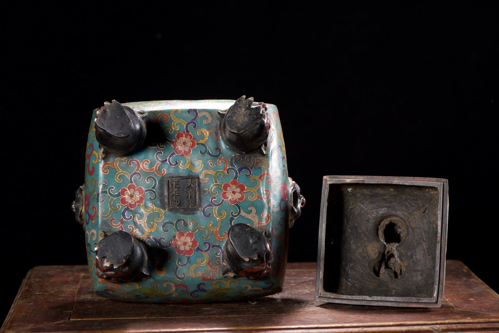 Old Bronze Cloisonne Lion Incense Burner - 9