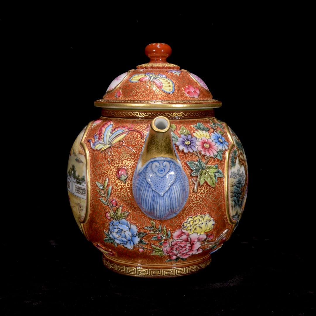 Superb Gilt Gold Famille Rose Porcelain Teapot - 2
