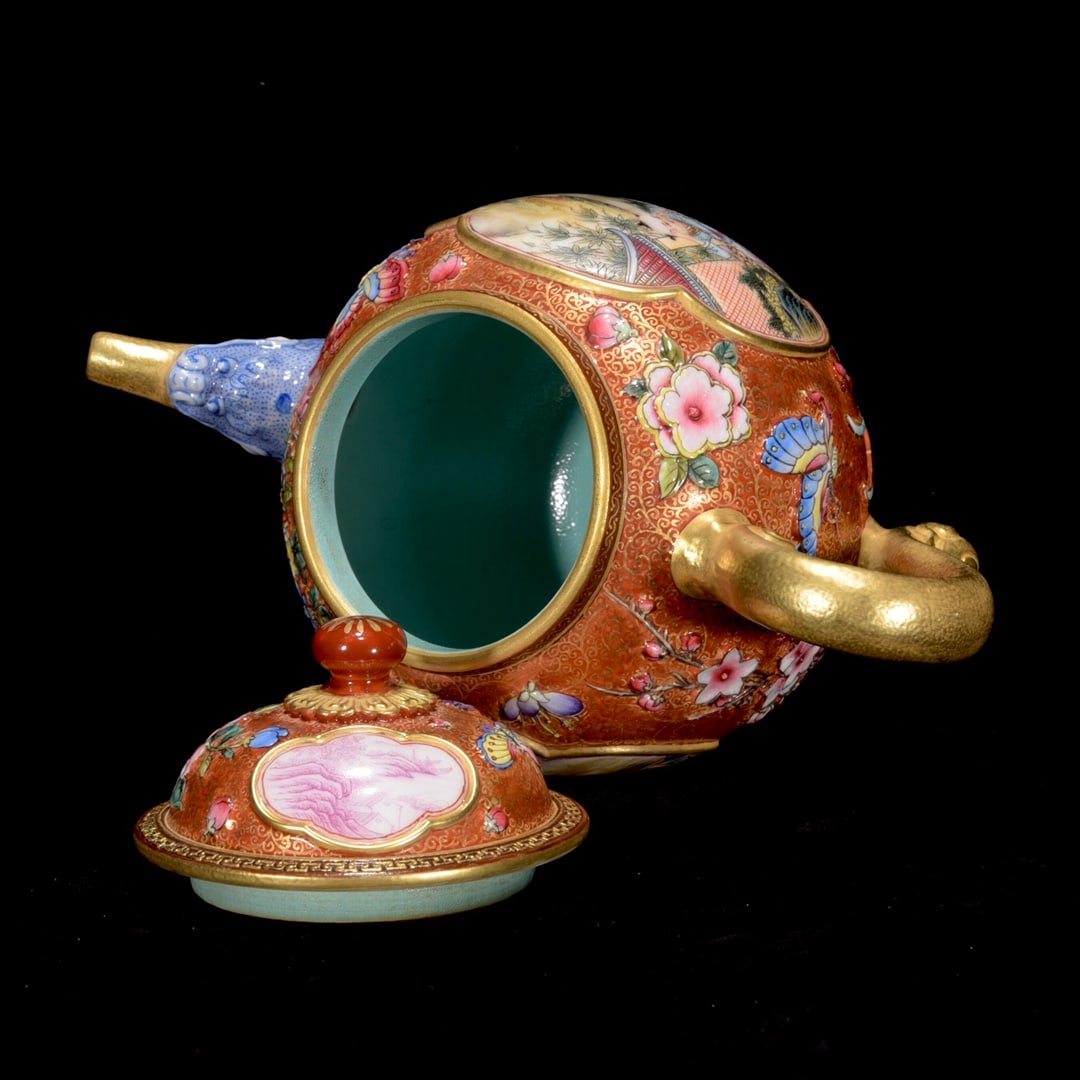 Superb Gilt Gold Famille Rose Porcelain Teapot - 7