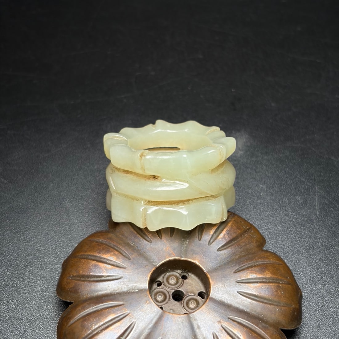 Old Hetian Jade Carved Bamboo Thumb Ring 21.5mm I.D. - 4