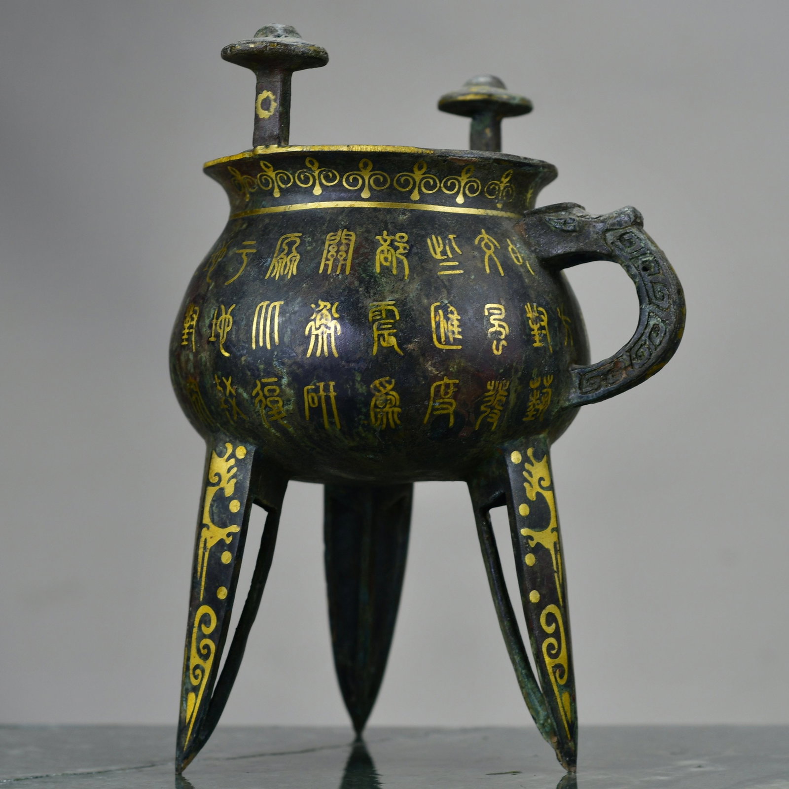 Gilt Gold Bronze Double Ear Poetic Prose Incense Burner - 3
