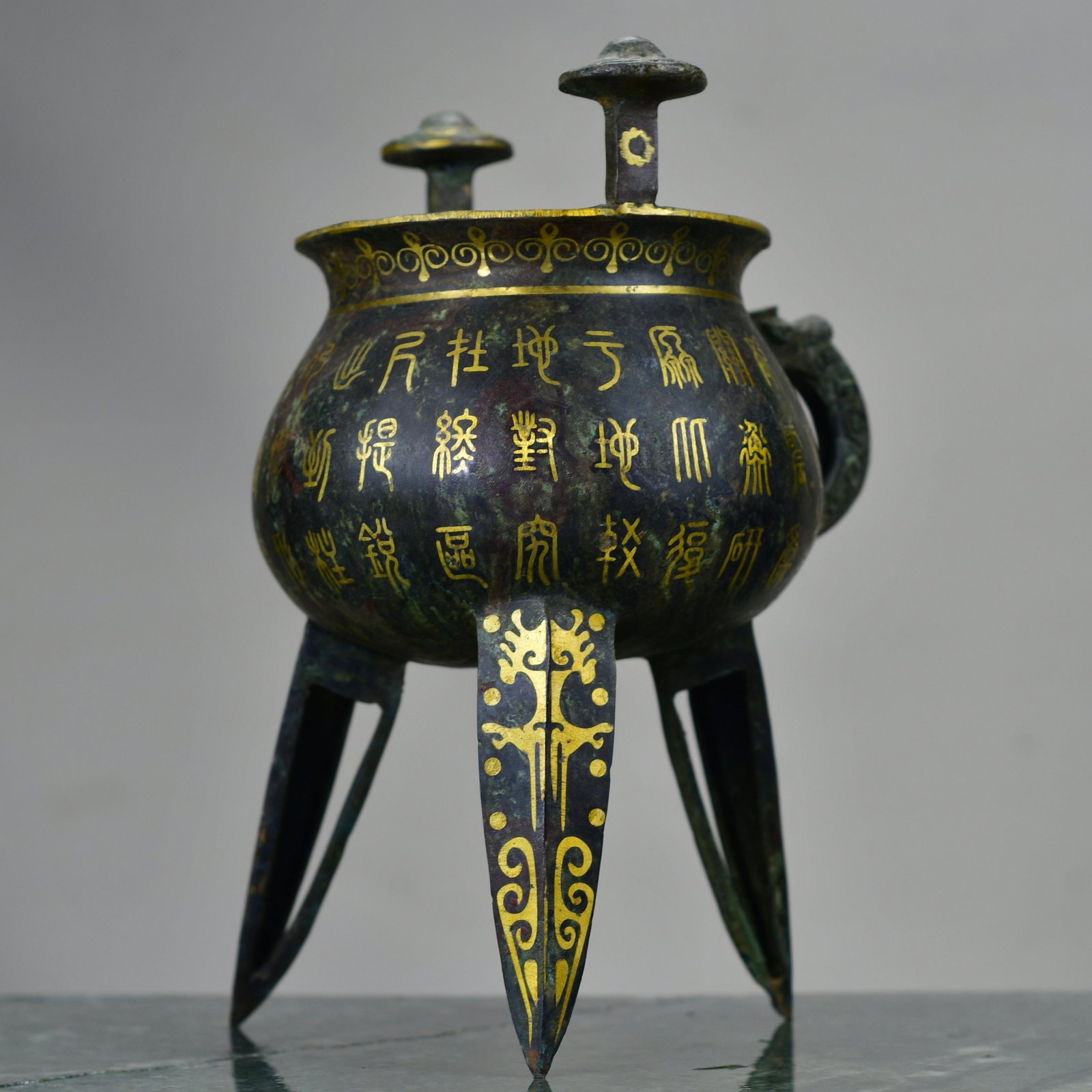 Gilt Gold Bronze Double Ear Poetic Prose Incense Burner - 5