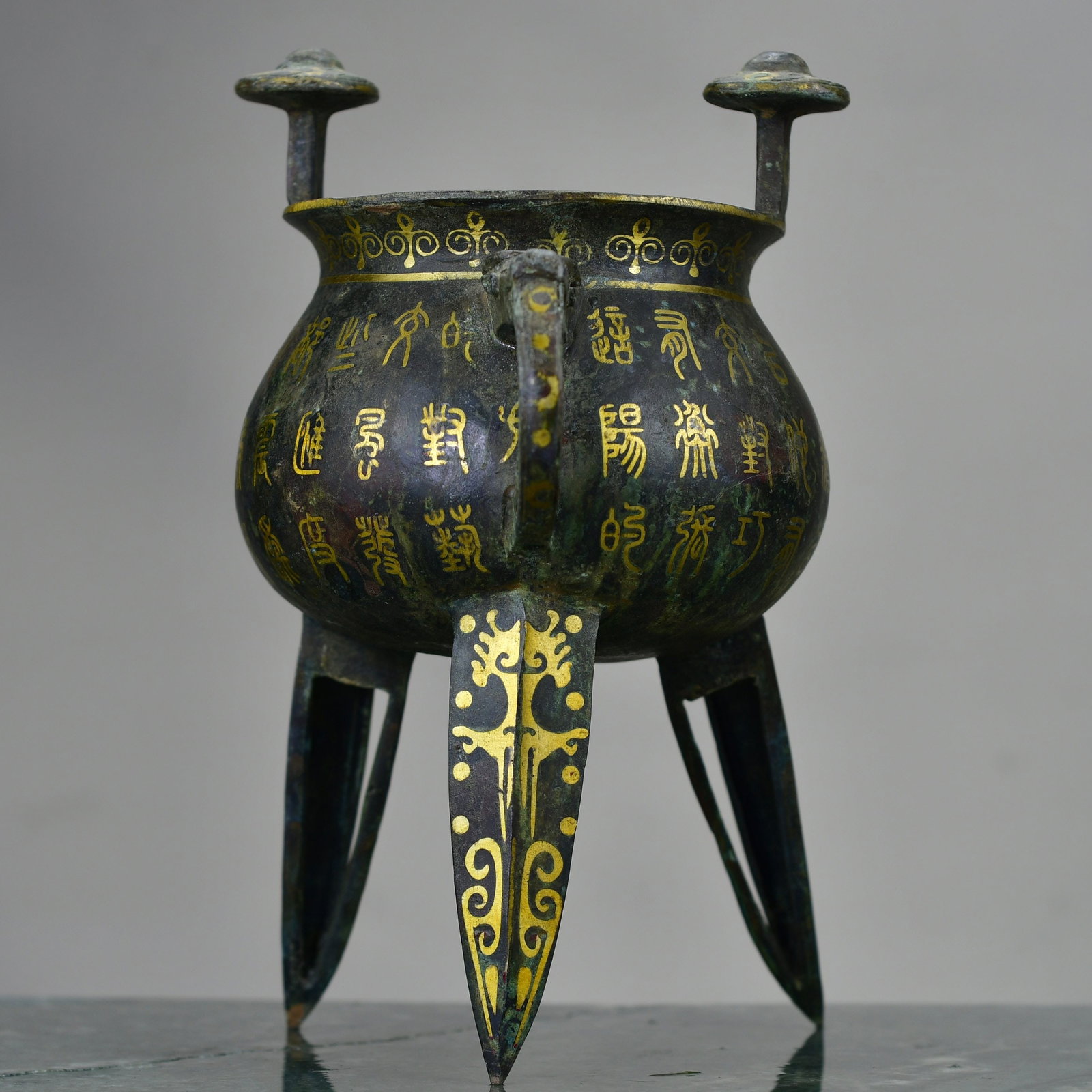 Gilt Gold Bronze Double Ear Poetic Prose Incense Burner - 6