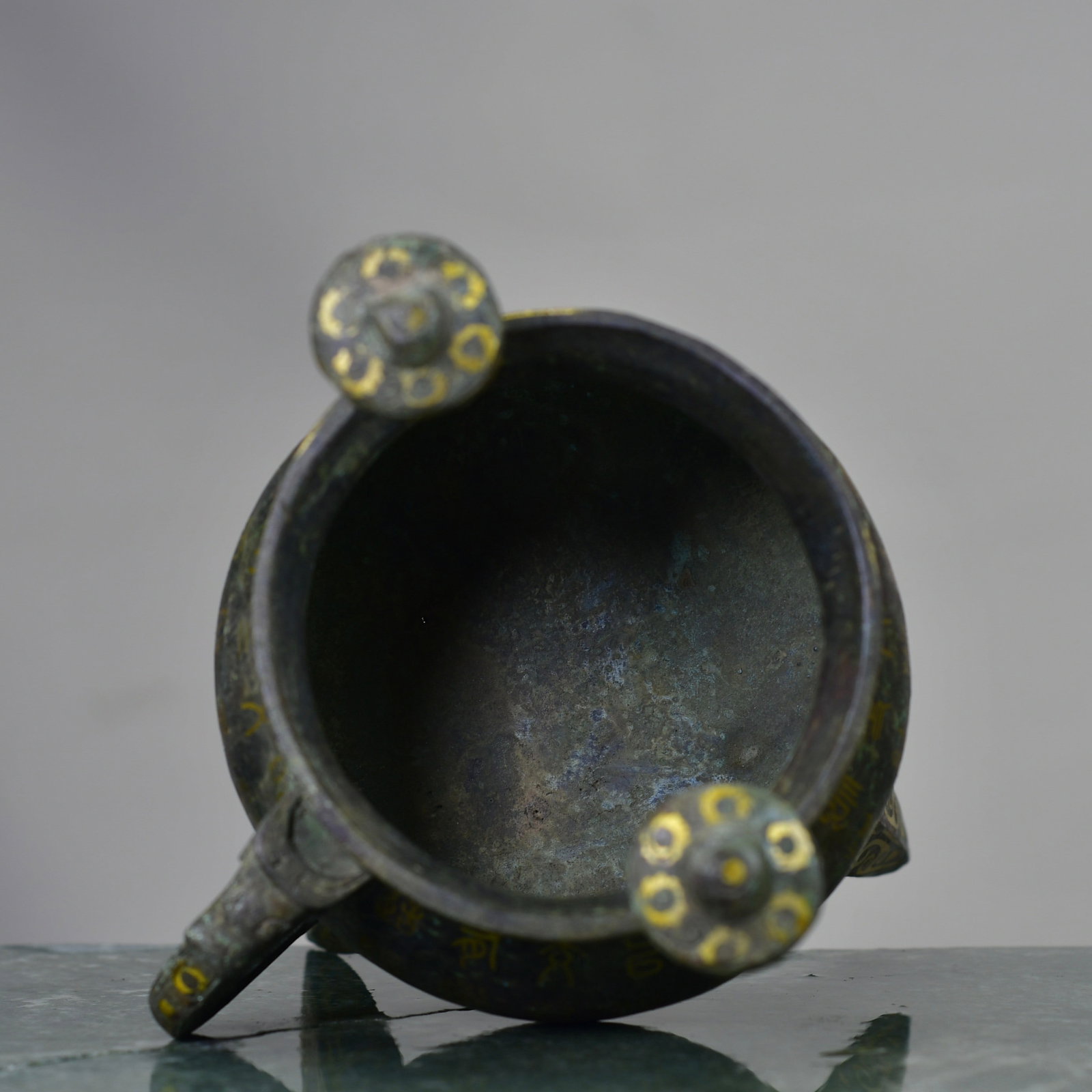 Gilt Gold Bronze Double Ear Poetic Prose Incense Burner - 8