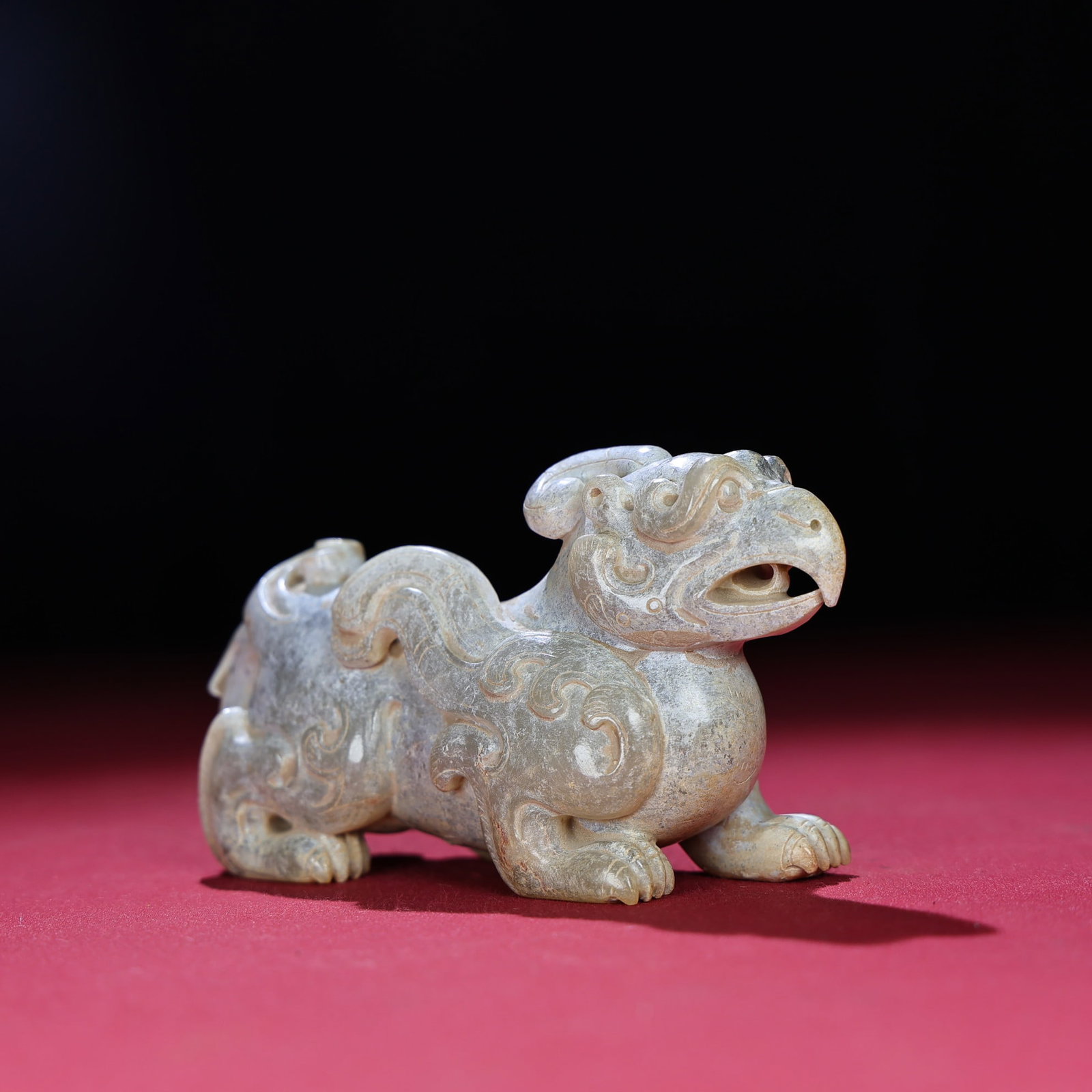 Old Hetian Jade Beast Statue - 4