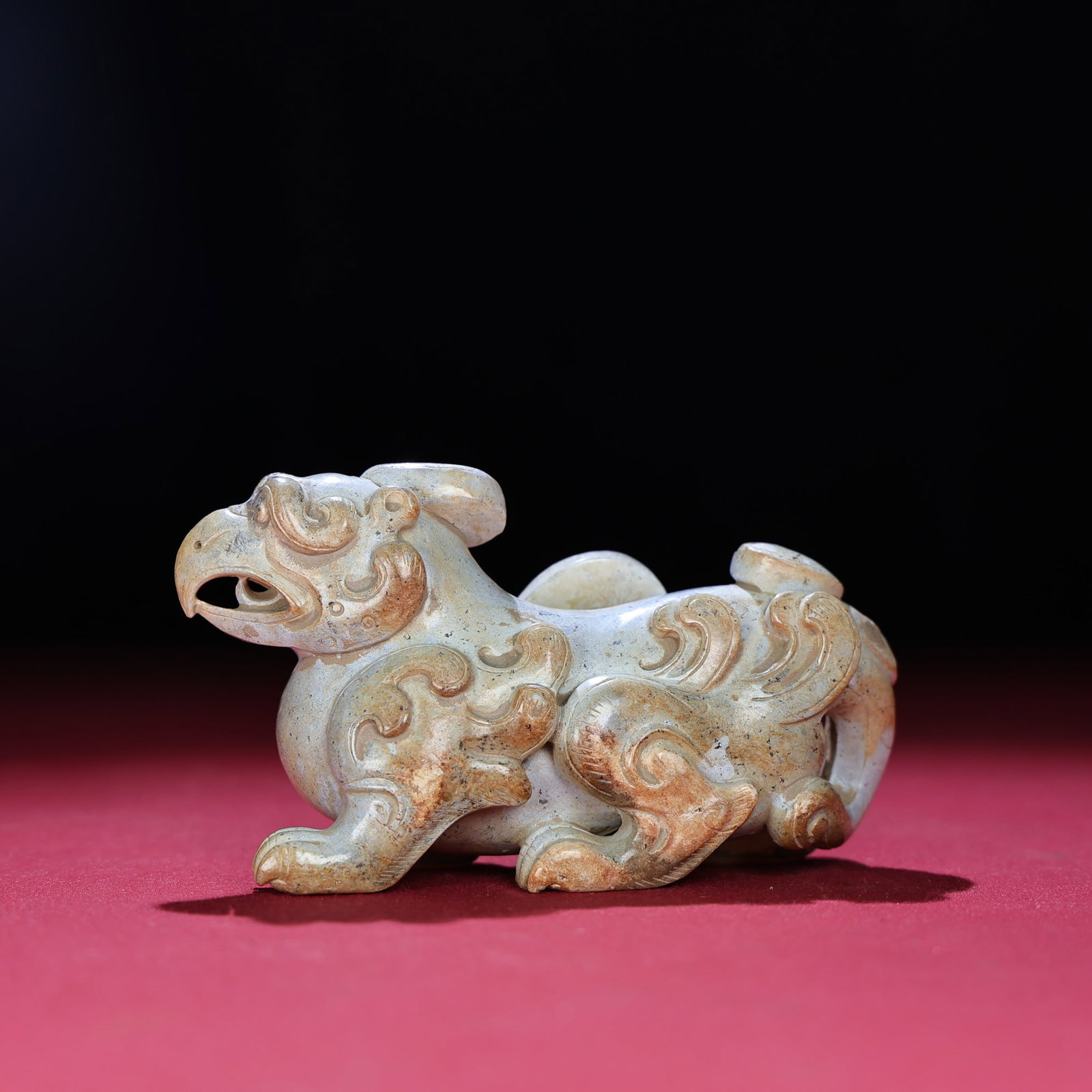 Old Hetian Jade Beast Statue - 9