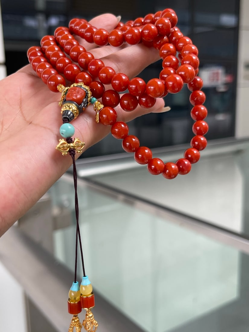 8.6mm Natural Nanhong Agate Necklace with Certificate - 4