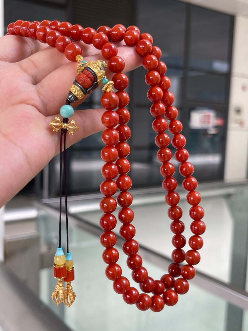 8.6mm Natural Nanhong Agate Necklace with Certificate - 8