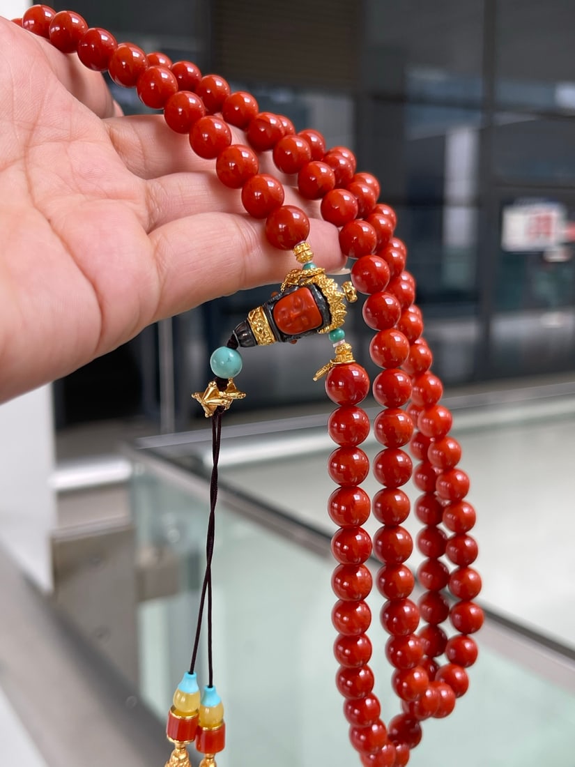 8.6mm Natural Nanhong Agate Necklace with Certificate - 9