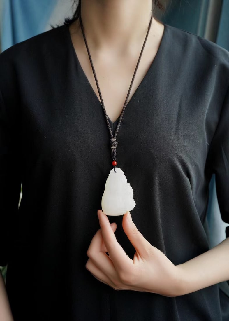 Chinese White Hetian Jade Carved Bamboo Cicada Pendant with Certificate - 5
