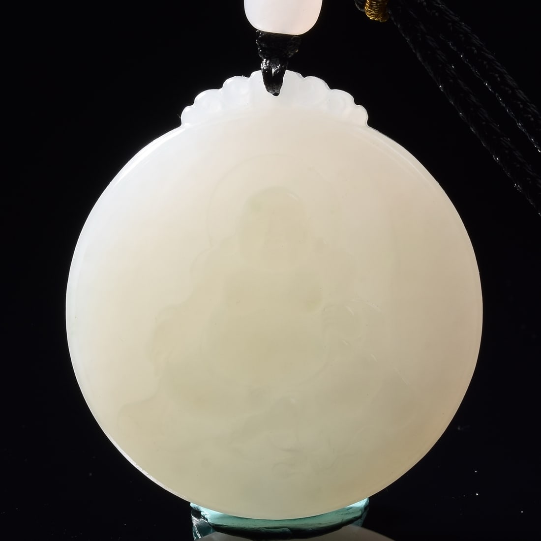 Chinese White Hetian Jade Carved Laughing Buddha Pendant with Certificate - 4