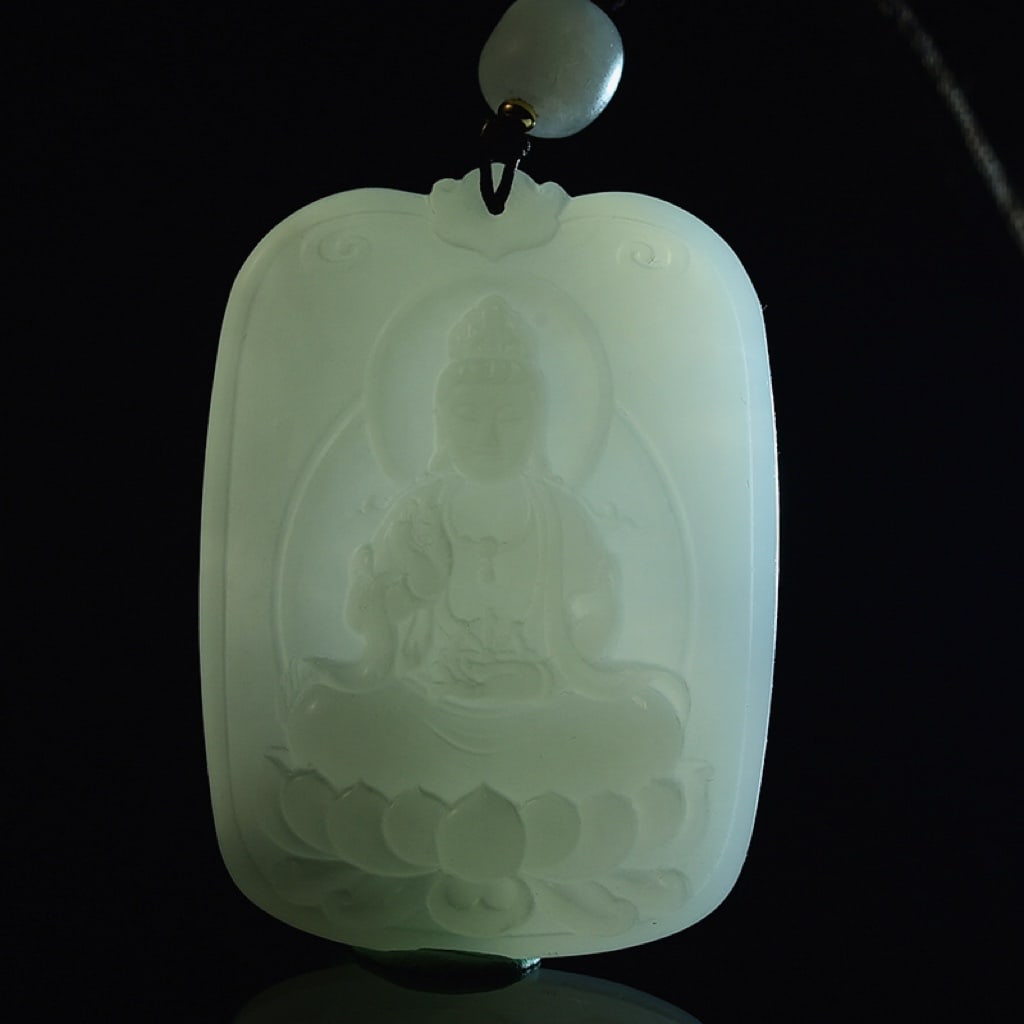Chinese White Hetian Jade Carved Kwan-yin Pendant with Certificate - 3