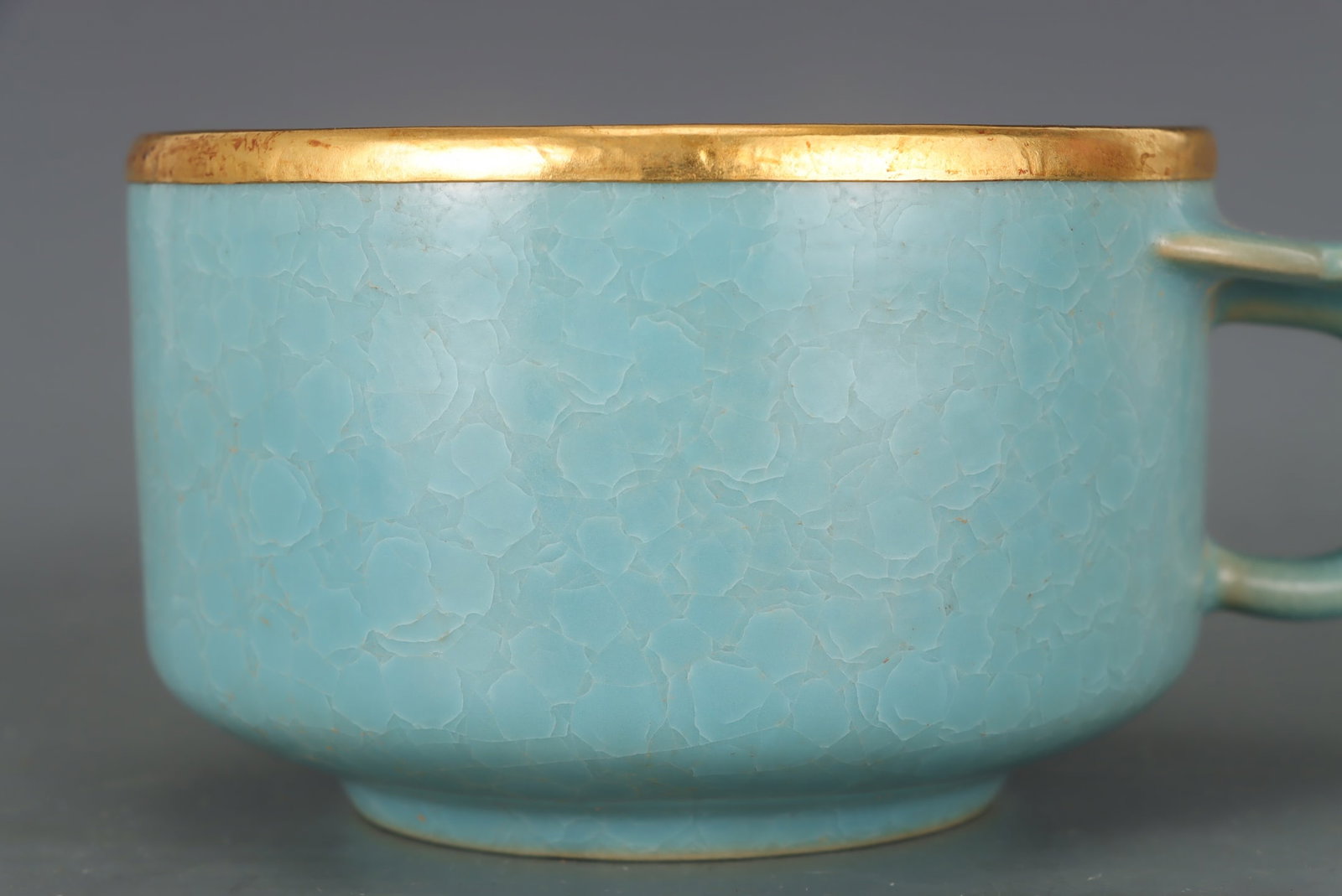 Old Inlay Gold Edge Ru Kiln Sky Blue Glaze Porcelain Cup - 2